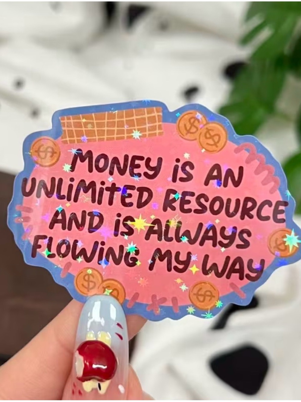 Affirmation Sticker - Pink with Blue Border